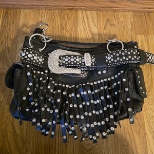 Montana West Studded Black Fringe Handbag